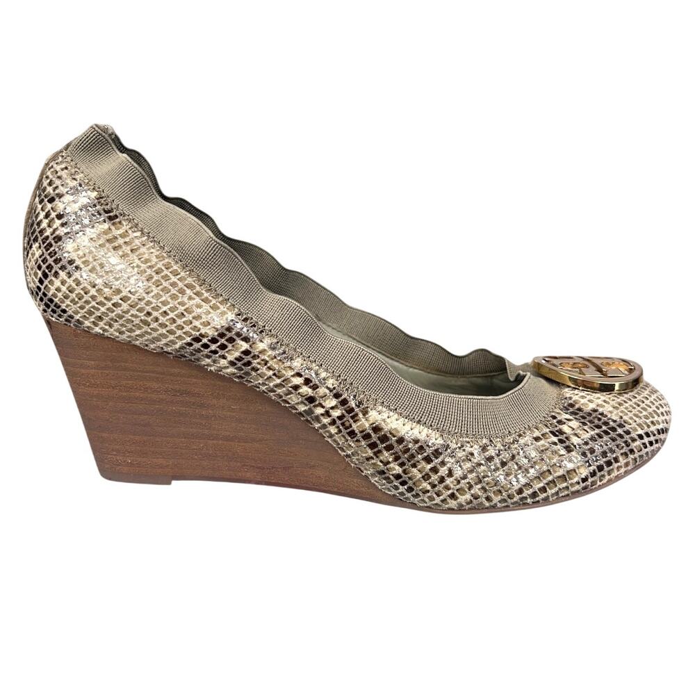 Tory Burch Women’s Caroline Grey Snake Print Wedge Size US 9